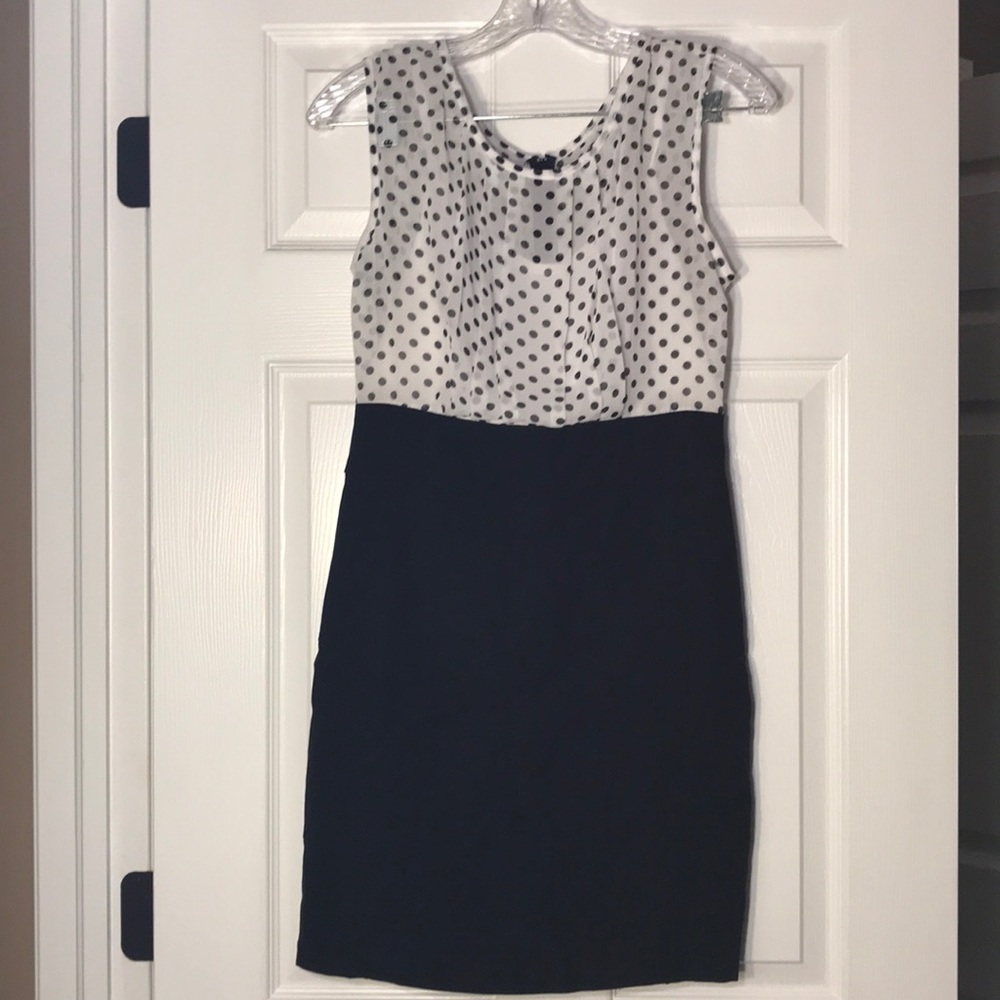 Juniors-BCX. Black/white polka dot cocktail dress.